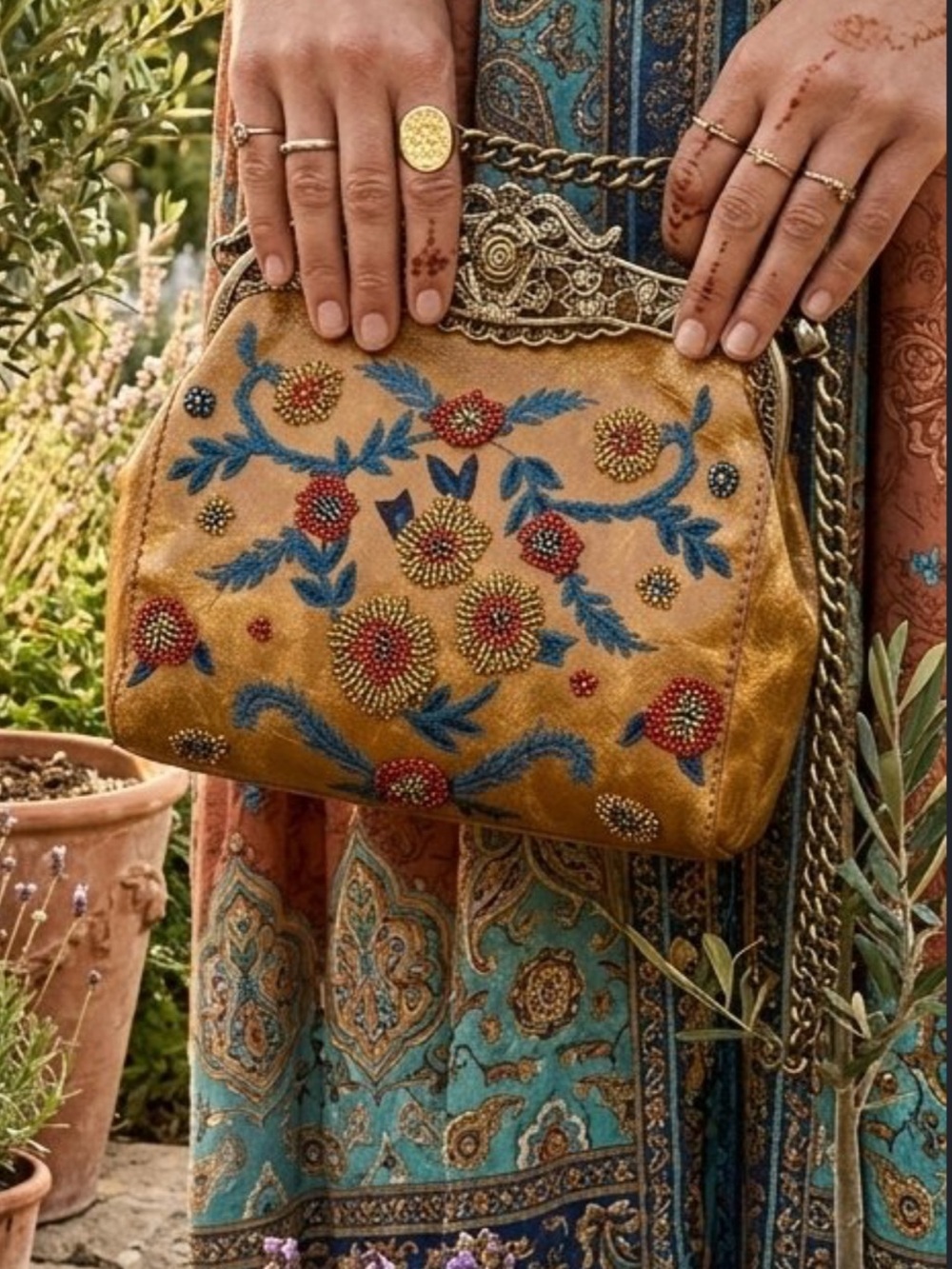 Patricia Nash Provençal Escaoe Beaded Carmonita Small Frame leather Clutch EUC